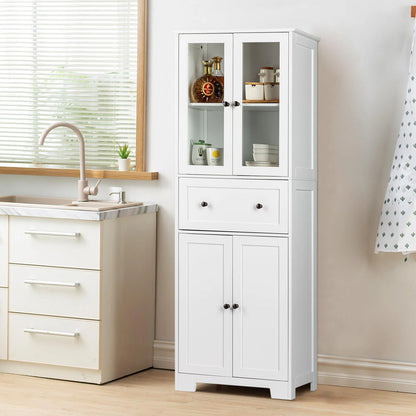 Ktaxon 64" Tall Bathroom Storage Cabinet, Kitchen Pantry, Sideboard Buffet Cabinet Cupboard Wooden with 2 Doors and Adjustable Shelves for Bathroom Kitchen, White