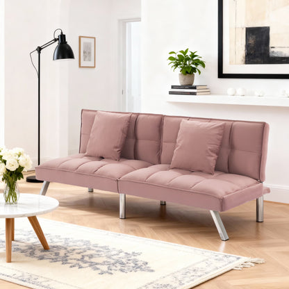 Gewnee Modern Velvet Futon Sofa Bed,67.7" Convertible Sleeper Sofa Bed with Throw Pillows Adjustable Backrest Angles,Loveseat for Small Place,Olive
