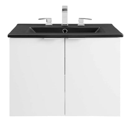 Modway Maybelle Modern Wood Wall-Mount Bathroom Vanity in White/Black