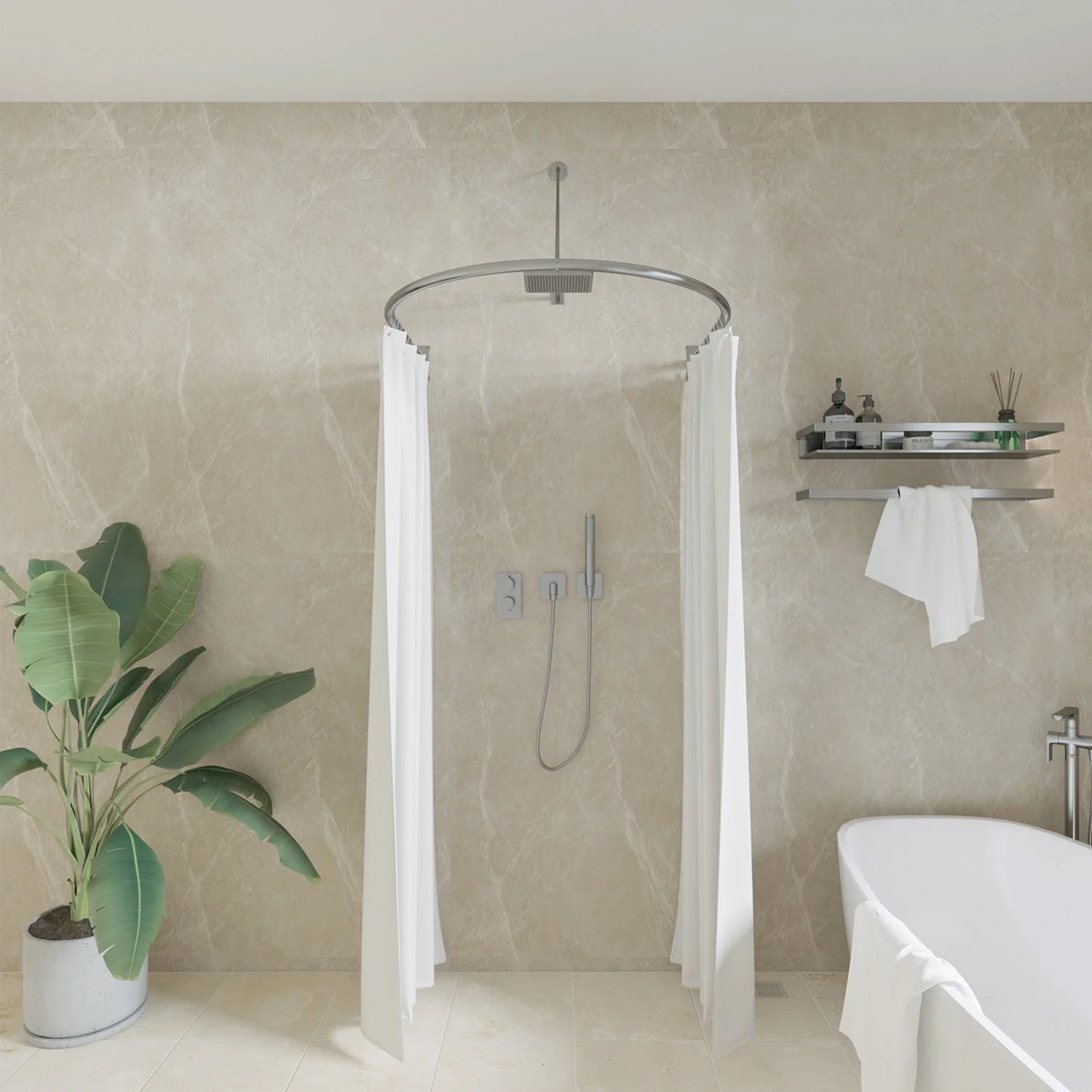 Naiture Half-Oval Stainless Steel Shower Curtain Rod with Swivel Ceiling Support in 36" L X 36" W, Brushed Nickel Finish