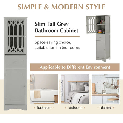 DEALTOPS Modern Bathroom Cabinet with Drawer and 2 Cabinets, Slim Freestanding Storage Cabinet with adjustable shelf for Bathroom - Gray