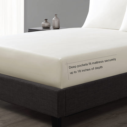 Vera Wang - 4 pieces, Queen Sheet Set, Luxury Sateen Cotton Bedding, 800 Thread Count, Soft & Smooth Home Decor (Ivory, Queen)