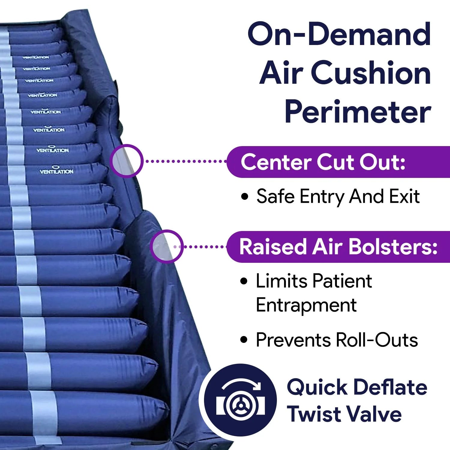 Proheal Bariatric Low Air Loss Alternating Pressure Air Mattress with Pump & Side Air Bolsters - Stages I-IV 36° x 80° x 8/11"