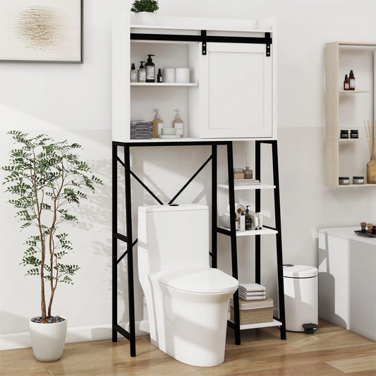 Over The Toilet Storage Cabinet,Bathroom Shelves Over Toilet,8-tier Mass-Storage with Wooden Cabinet,White