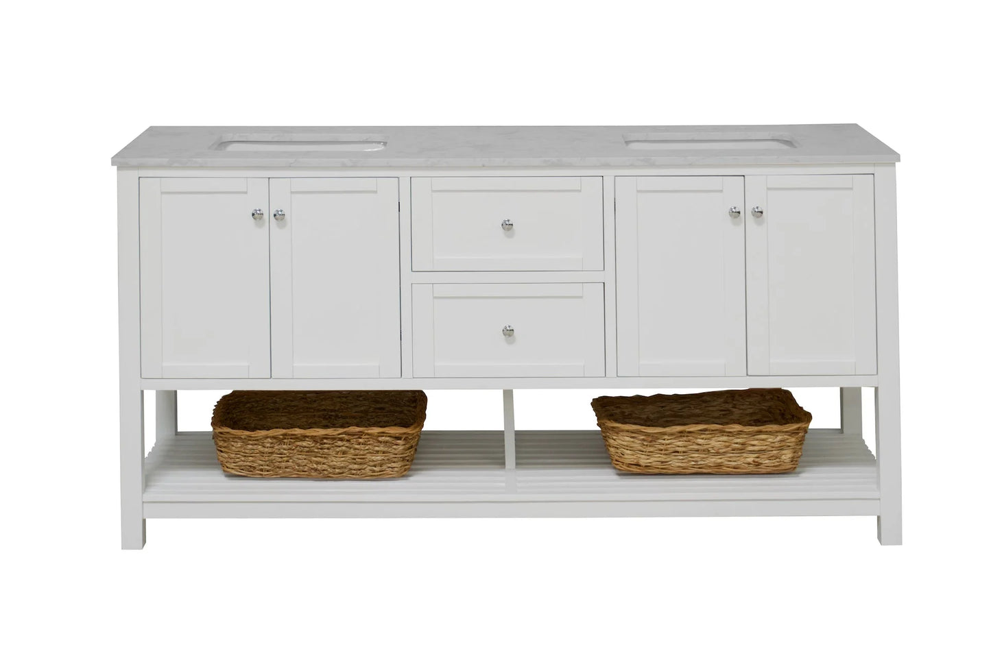Lakeshore 72" Double Bathroom Vanity with White Cabinet and Engineered Carrara Top