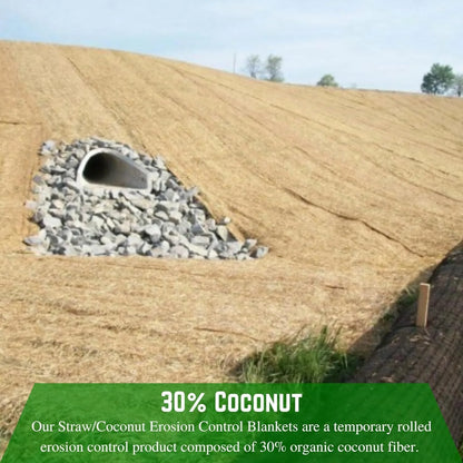 100% Biodegradable Erosion Control Blanket - Straw/Coconut Erosion Control Blanket, Straw Garden and Landscape Cover, Erosion Control Blanket, Straw Blanket, Erosion Control (2' x 112.5')