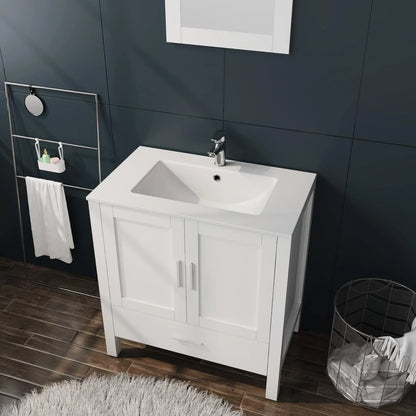 Goodyo 30" White Bathroom Vanity and Sink Combo Modern Drop in Sink Bathroom Cabinet with Mirror and Drain