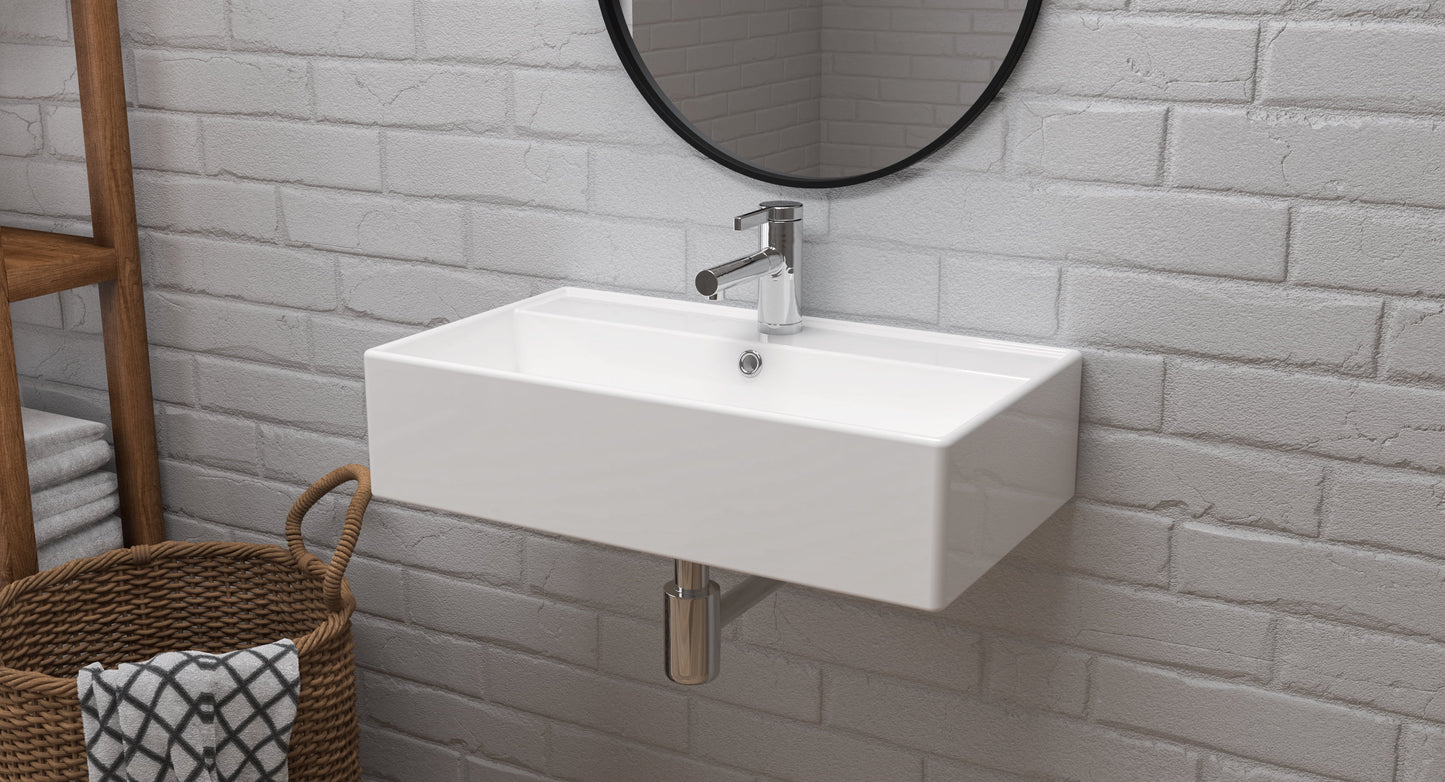 Meje 21.7x 12.5×5.3 inch Rectangle Bathroom Ceramic White Countertop Vanity Sink Glossy Finish