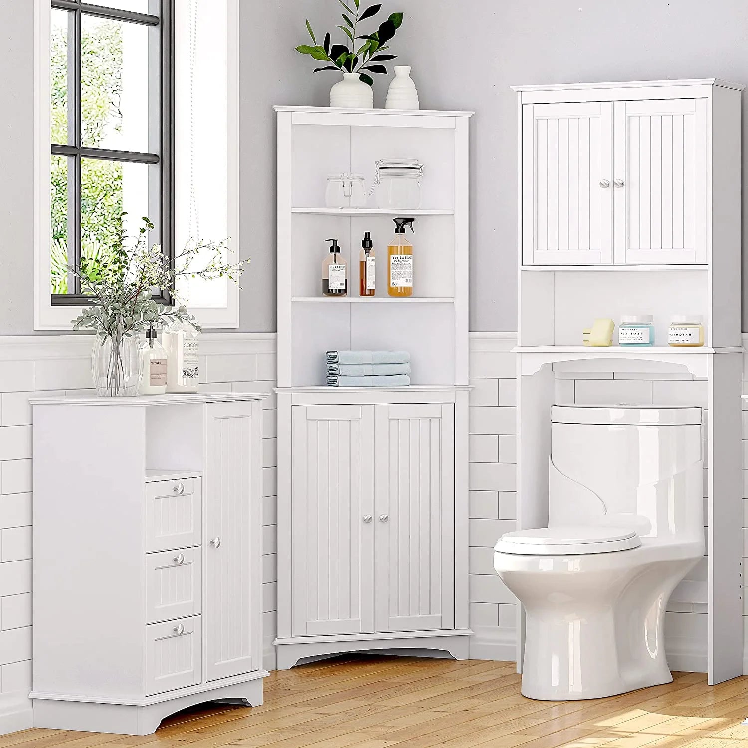 Spirich Home Bathroom Shelf Over-The-Toilet, Bathroom SpaceSaver, Bathroom Storage Cabinet Organizer, White