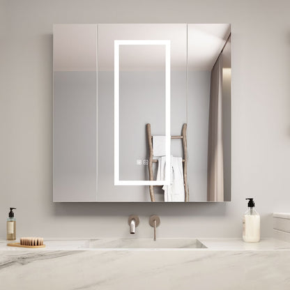 Led Medicine Cabinets for Bathroom with Mirror Lighted Mirror Cabinet with Defogger Surface Mount Bathroom Vanity Medicine Cabinet with Storage 23.7X 25.6Inch
