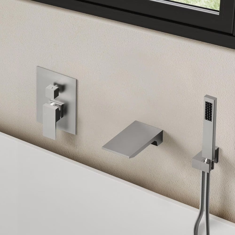 EVERSTEIN Single-Handle 2-Spray Tub and Shower Faucet with Waterfall Bathtub Faucet in Brushed Nickel (Valve Included)