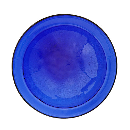 Achla Designs 12 In Hand Blown Crackle Glass Birdbath w/Stake, Cobalt Blue