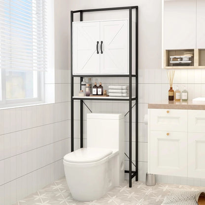 Frmobepts Over the Toilet Bathroom Storage Cabinet Space Saver with 2 Doors and 2 Storage Shelves, White