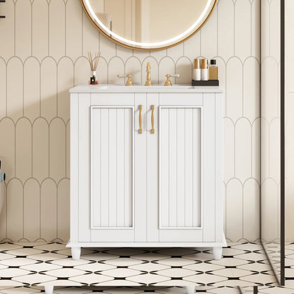 Harper & Bright Designs 30" Bathroom Vanity with Sink, Bathroom Storage Cabinet with Drawers, Single Sink Bathroom Vanity, White