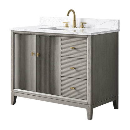 Vanity Art 42" Bathroom Vanity with Sink and Engineered Marble Top, Freestanding Storage Cabinet with 2 Drawers, 1 Shelf and Flip Down Tray