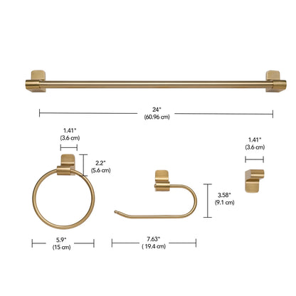 Globe Electric Matte Brass Modern 5-Piece All-In-One Bathroom Set with Vanity Light, LED Bulbs