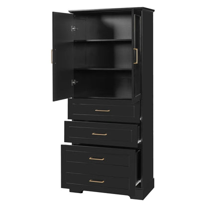 WGYPRIME 72.2'' Tall Bathroom Storage Cabinet, Freestanding Bathroom Floor Cabinet with 1 Doors and 3 Drawers, Modern Elegant Style Floor Cabinet w/Adjustable Shelf