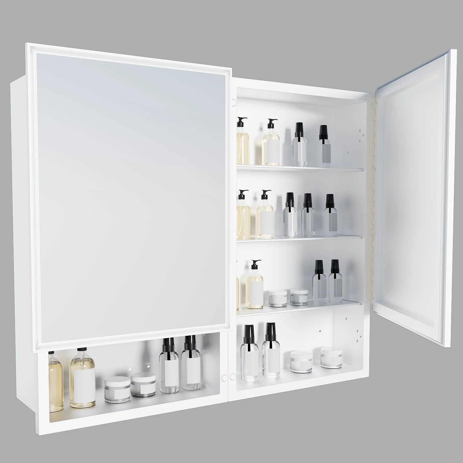 FUMANGO 32x26 Mirror Cabinet, Simple& Beautiful, Large Storage Space, Matte White for Bathroom Vanity