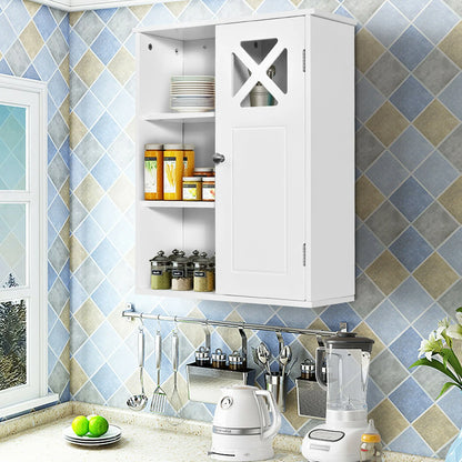 Costway Wall-Mounted Cabinet Bathroom Storage 2-Tier Shelf Multipurpose Organizer White