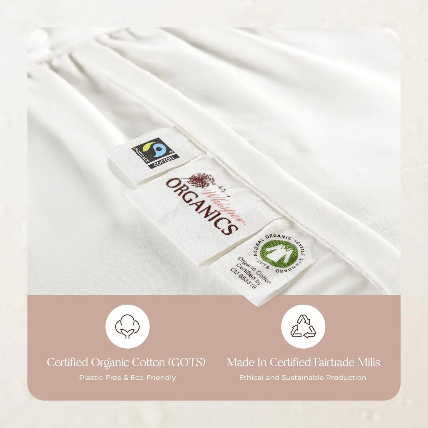 Whisper Organics 100% Cotton Organic Mattress Protector, 500TC Mattress Pad, Twin size, White