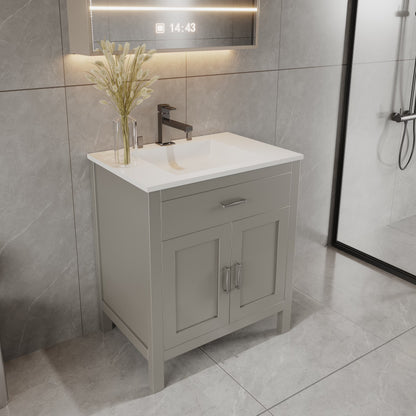 30" Grey Freestanding Bath Vanity Tip-Out Drawer Sink Cabinet Without Top