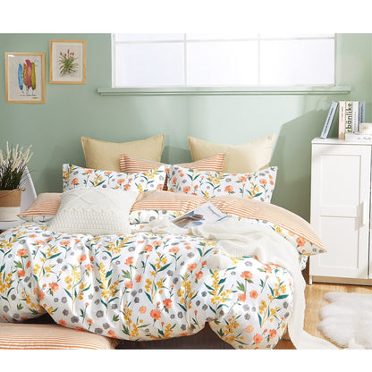 Say Yes Bedding Estella Orange Floral 100% Cotton Reversible Comforter Set, Queen/Full Size
