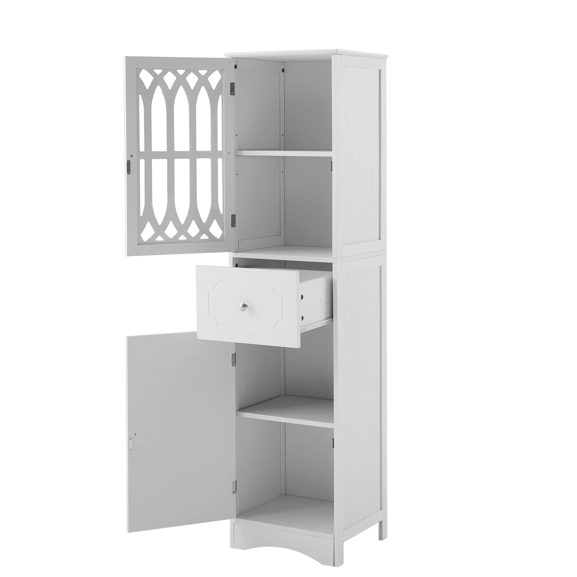 Royard Oaktree Tall Bathroom Cabinet with Drawer and Doors Freestanding Storage Cabinet with Hutch Modern Narrow Kitchen Pantry Sideboard Cabinets for Living Room Bedroom Office, White