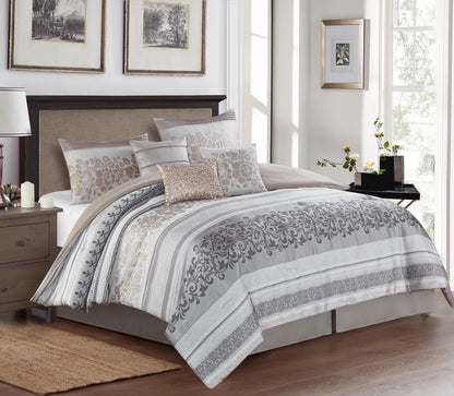 Lanco Smoke Grey Comforter Set California King Size, 9 Piece Jacquard Floral Bedding Set, All Season, Ultra-Soft, Matching Pillows & Shams, Bed Skirt