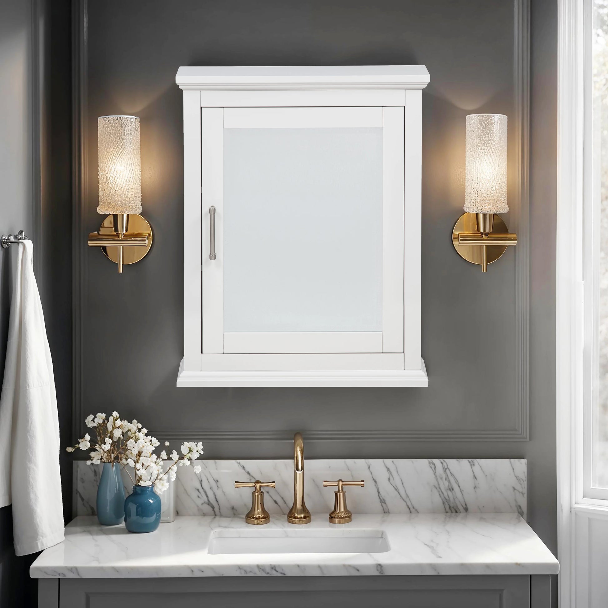 Linon Serenity Bathroom Medicine Cabinet, White