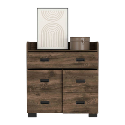 DUOSONG Alyn Dresser, Four Legs, Four Drawers, One Double Drawer, Superior Top -Dark Brown Brown Particle Board Furniture Bedroom Furniture Dressers, Chests & Wardrobes