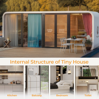 Luxury Modern prefab Cabin - 19ft Mobile Capsule with Bedroom, Kitchen and Bathroom, Storm Resistant prefab Cabin -16 Typhoon and 12 Earthquake Proof Mobile Cabin for Travel and Outdoor Living
