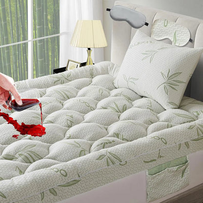ZuoZuoMing Bamboo Mattress Topper 1000GSM with 1 Pillow Protector& Eye Mask, Side Pocket, Waterproof Mattress Protector, Cooling Extra Thick Breathable Mattress Pad Cover,8-21° Deep