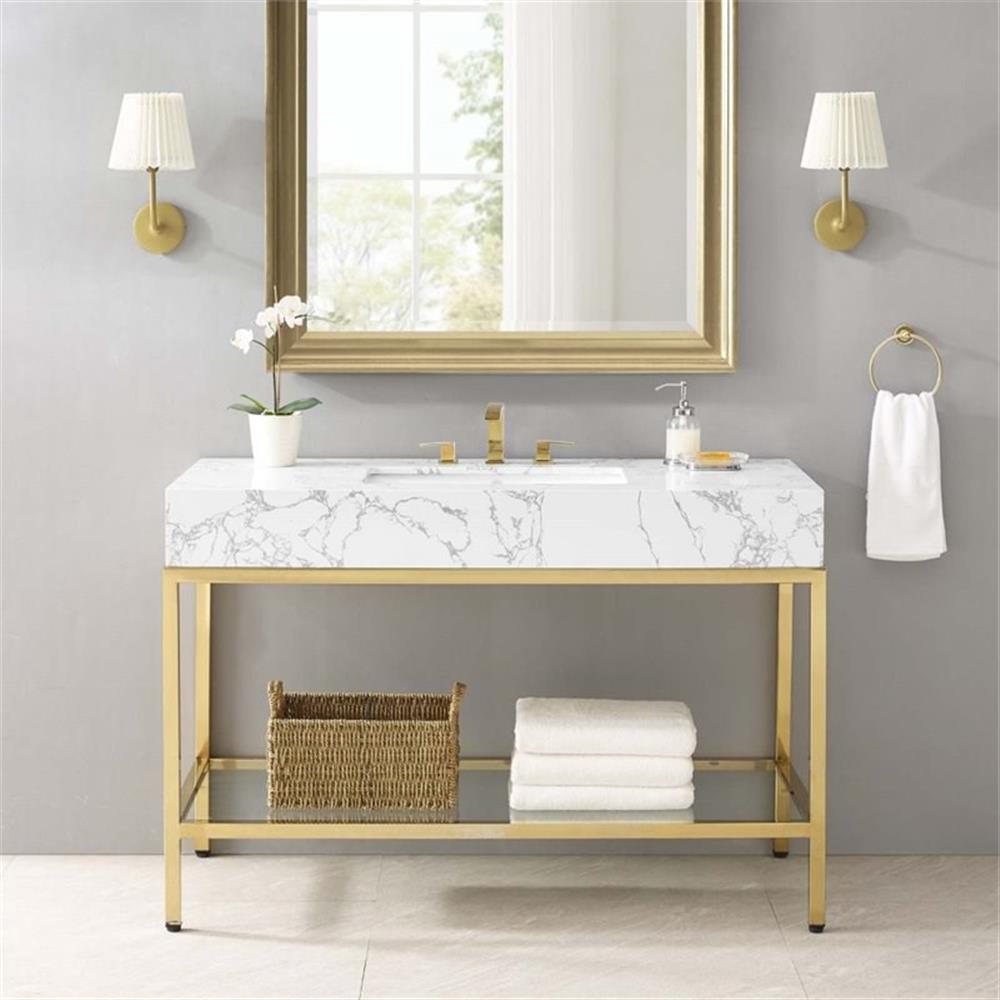 Modway Kingsley 50" Gold Stainless Steel Bathroom Vanity in Gold White