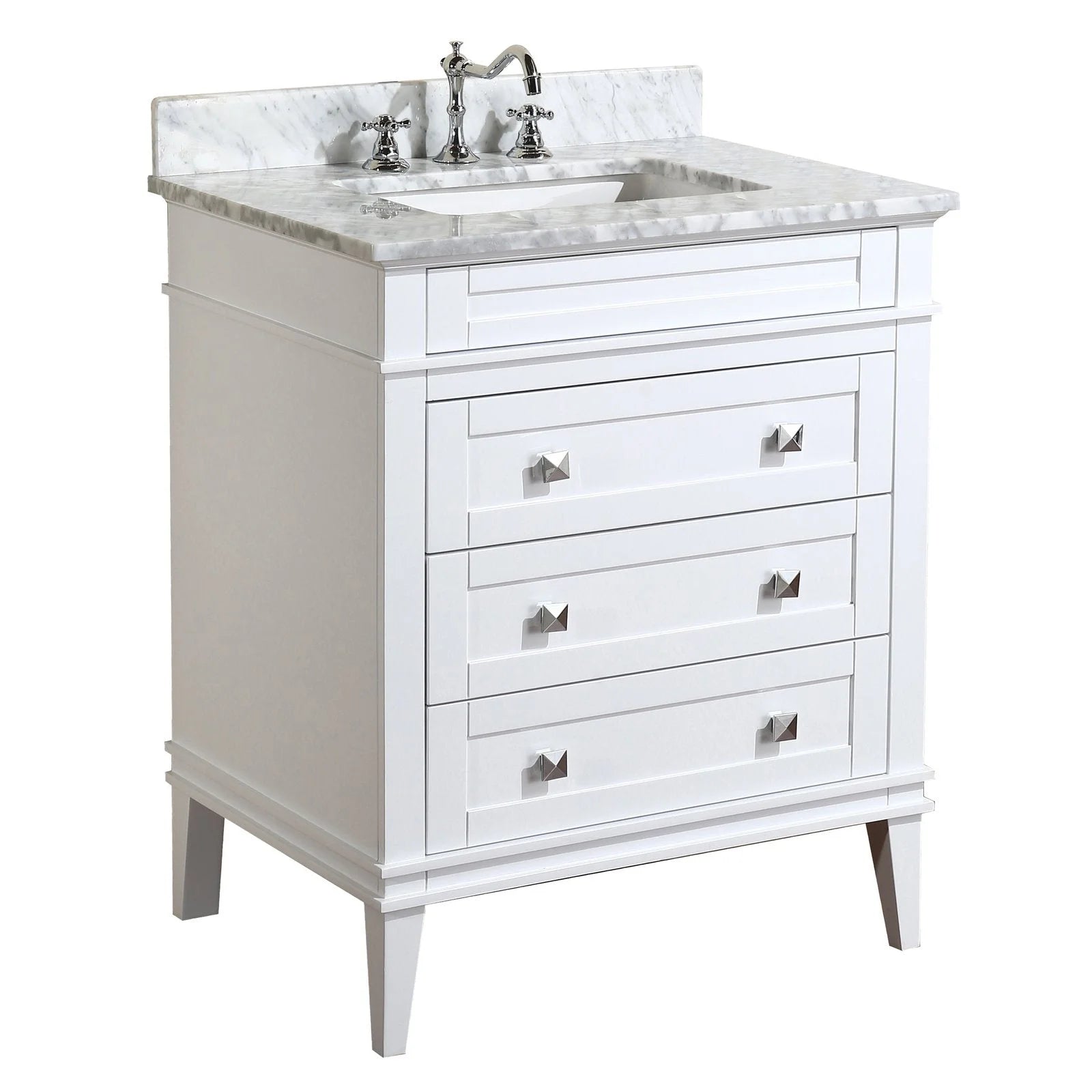 Eleanor 30" Bathroom Vanity with White Cabinet and Carrara Marble Top