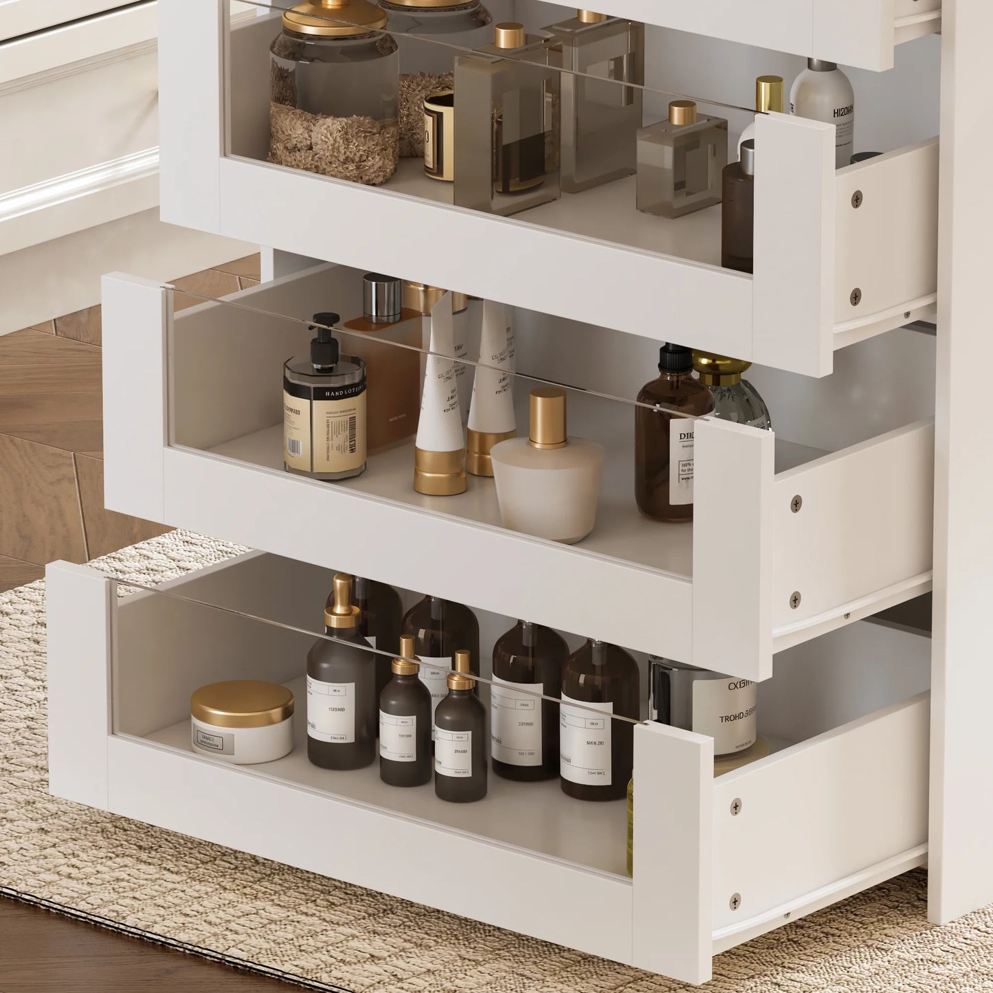 KULAGAGA Closet Island with Glass Top & 8 Drawers,Wardrobe Armoire Island for Walk-in Closet, Store Dressing Room, 47.2° W x 23.6° D x 31.5° H