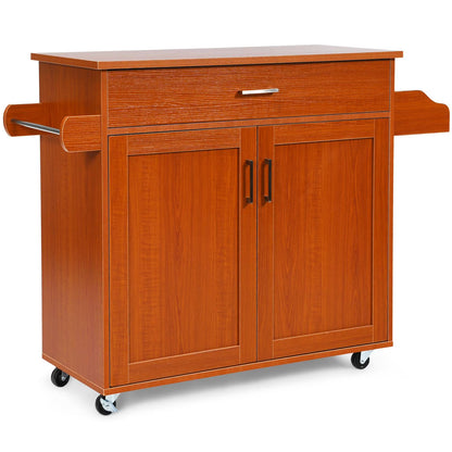 Giantex Kitchen Island Cart with Storage Cabinet on Wheels, Spice Rack Towel Rack & Drawer, Gray