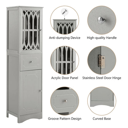 DEALTOPS Modern Bathroom Cabinet with Drawer and 2 Cabinets, Slim Freestanding Storage Cabinet with adjustable shelf for Bathroom - Gray