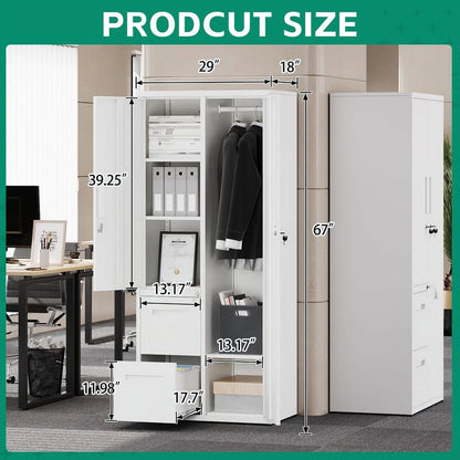 Fesbos Metal Storage Cabinets with Drawers, Staff Locker with Lock Door and Shelves-Wardrobe Clothing/File/Tool Storage for Office, Home, Employee,Gym,Fire Department,Garage