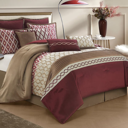 Lanco Geometirc Queen Blue Comforter Set, 12 Piece, Jacquard Bedding Comforters & Sets, Bedskirt, Pillows, Euro Shams & Curtains, Ultra-Soft