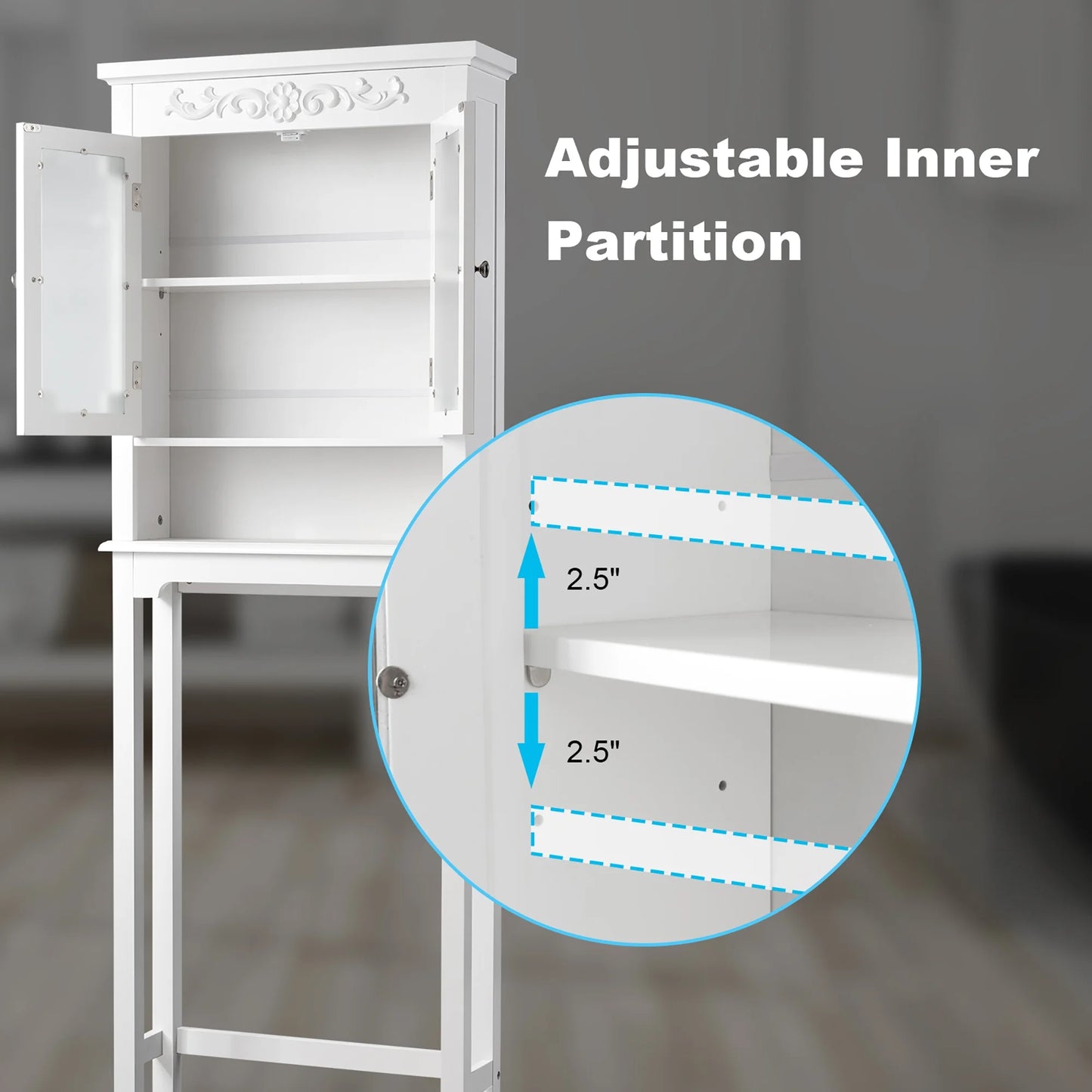 Costway Over The Toilet Bathroom Space Saver Carved Top Toilet Rack w/Adjustable Shelf