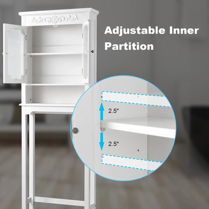 Costway Over The Toilet Bathroom Space Saver Carved Top Toilet Rack w/Adjustable Shelf