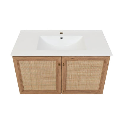 Classe 36" Wall-Mounted Bathroom Vanity in Oak