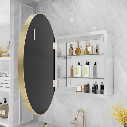 WallBeyond Bathroom Medicine Cabinet with Round Mirror Aluminum Framed 24", Gold