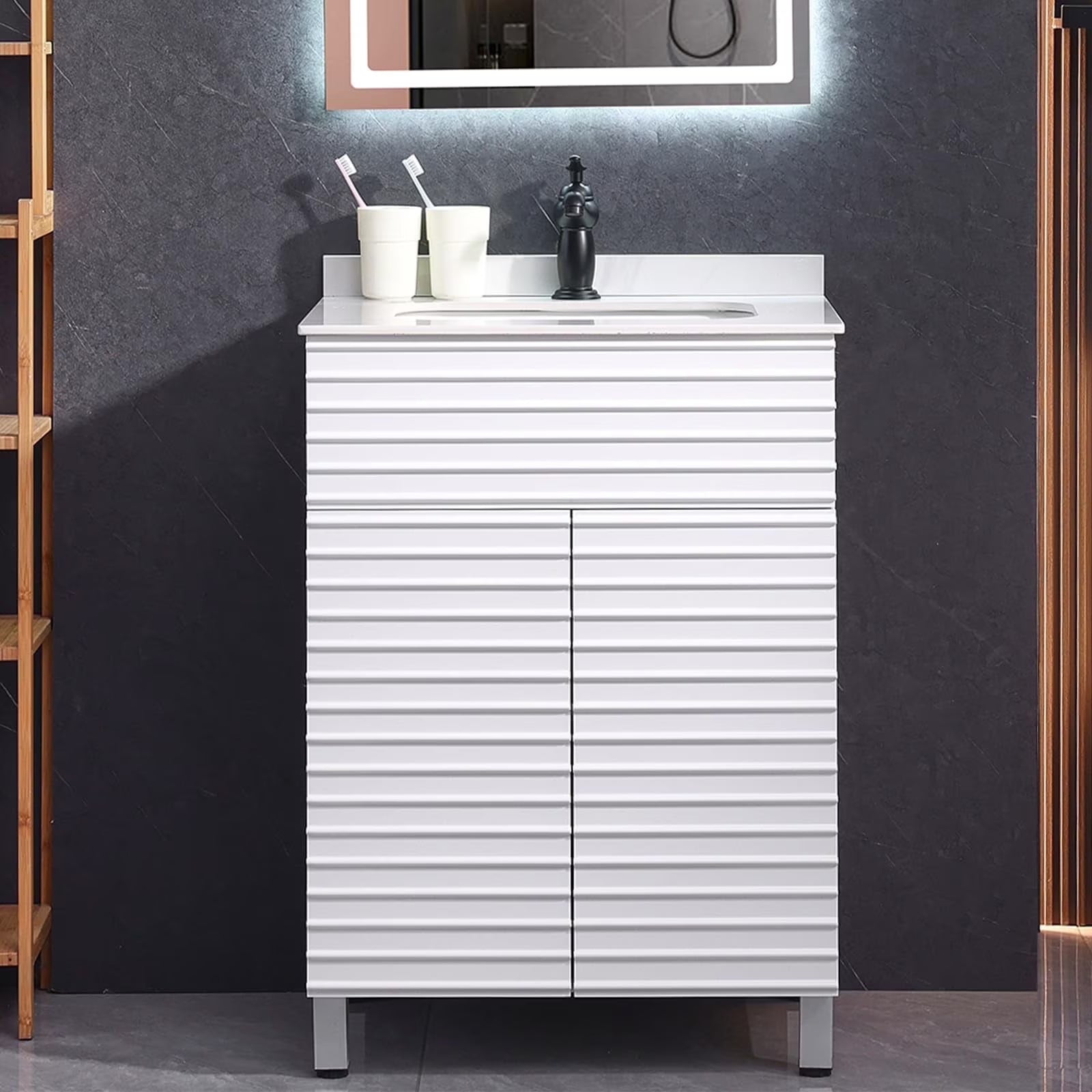 PROHIKER 29.1" Bathroom Vanity with Sink, Modern Bathroom Vanity Cabinet, Freestanding Bathroom Sink Cabinet with 1 Soft-Close Door and Metal Handle