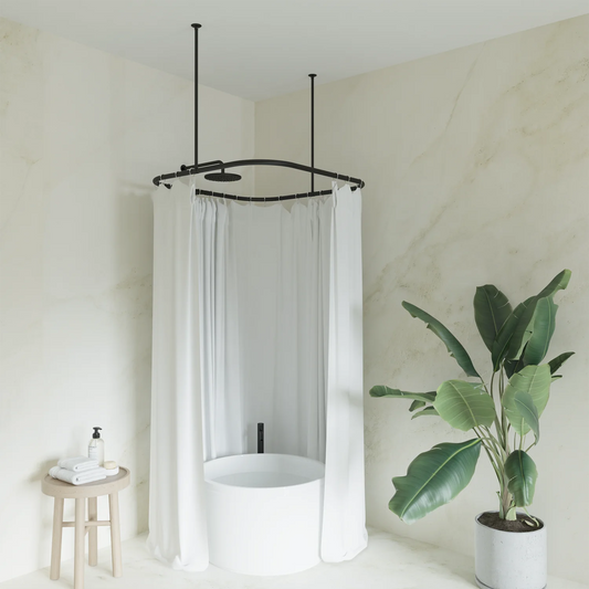 Naiture Hoop Square Shower Curtain Rod with Ceiling Support for Clawfoot Tub, 36" L X 36" W Never Rust Stainless Steel, Black Finish