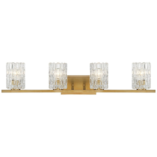 Possini Euro Design Icelight Modern Wall Light Warm Brass Hardwire 36" 4-Light Fixture Textured Ice Glass for Bedroom Bathroom Vanity Living Room
