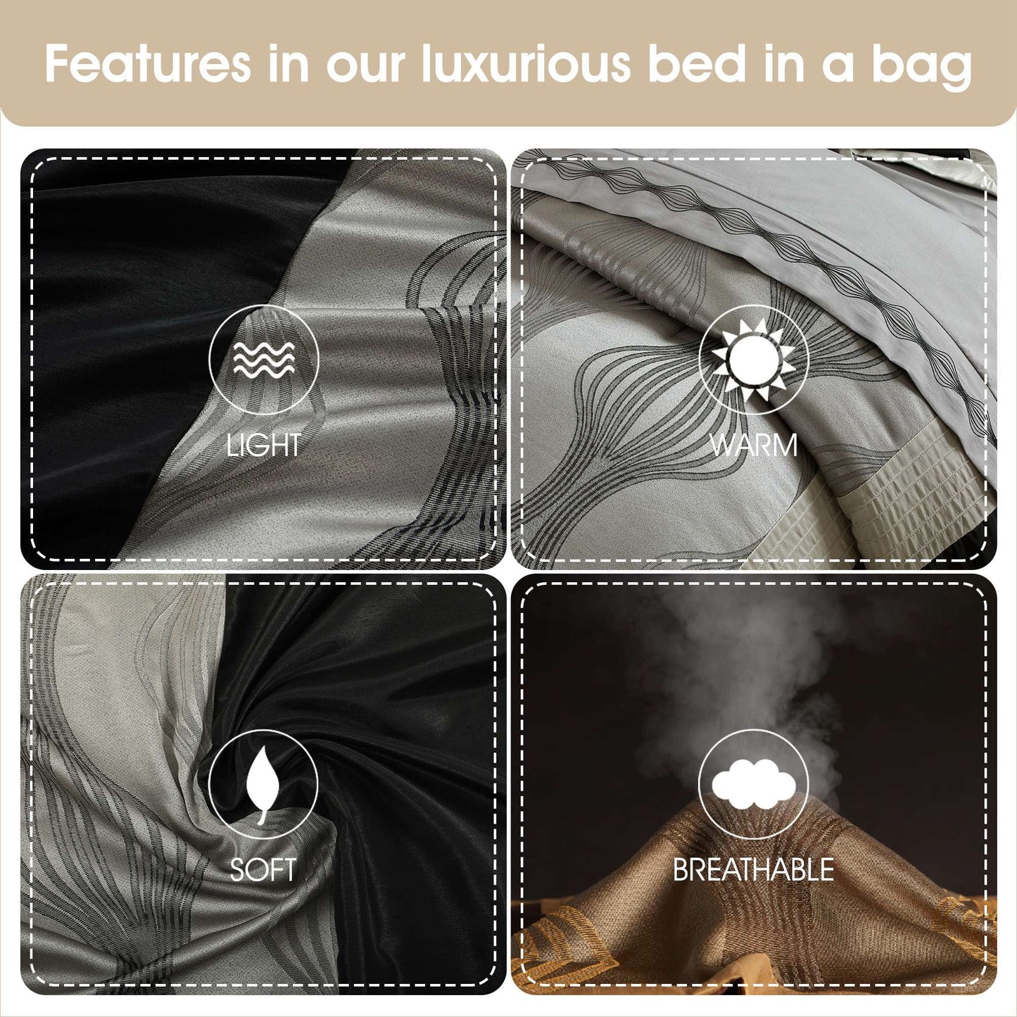 Lanco Black Silver Comforter Set , California King Size , 7 Pieces Fashion Jacquard Bedding Set