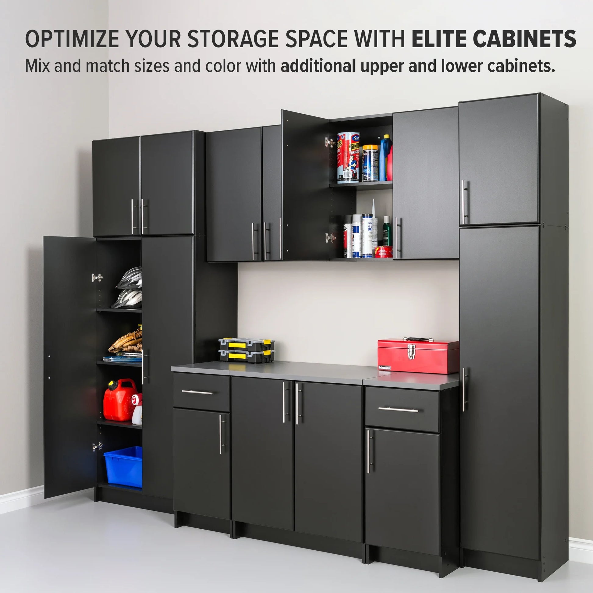 Prepac Elite 16" Storage Cabinet, Black Storage Cabinet, Bathroom Cabinet, Pantry Cabinet with 2 Adjustable Shelves, 16" D x 16" W x 65" H, BEB-1664