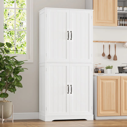 Homfa 71'' Bathroom Cabinet with 6 Storage Shelves, Freestanding Wooden Linen Cabinet for Living Room, White