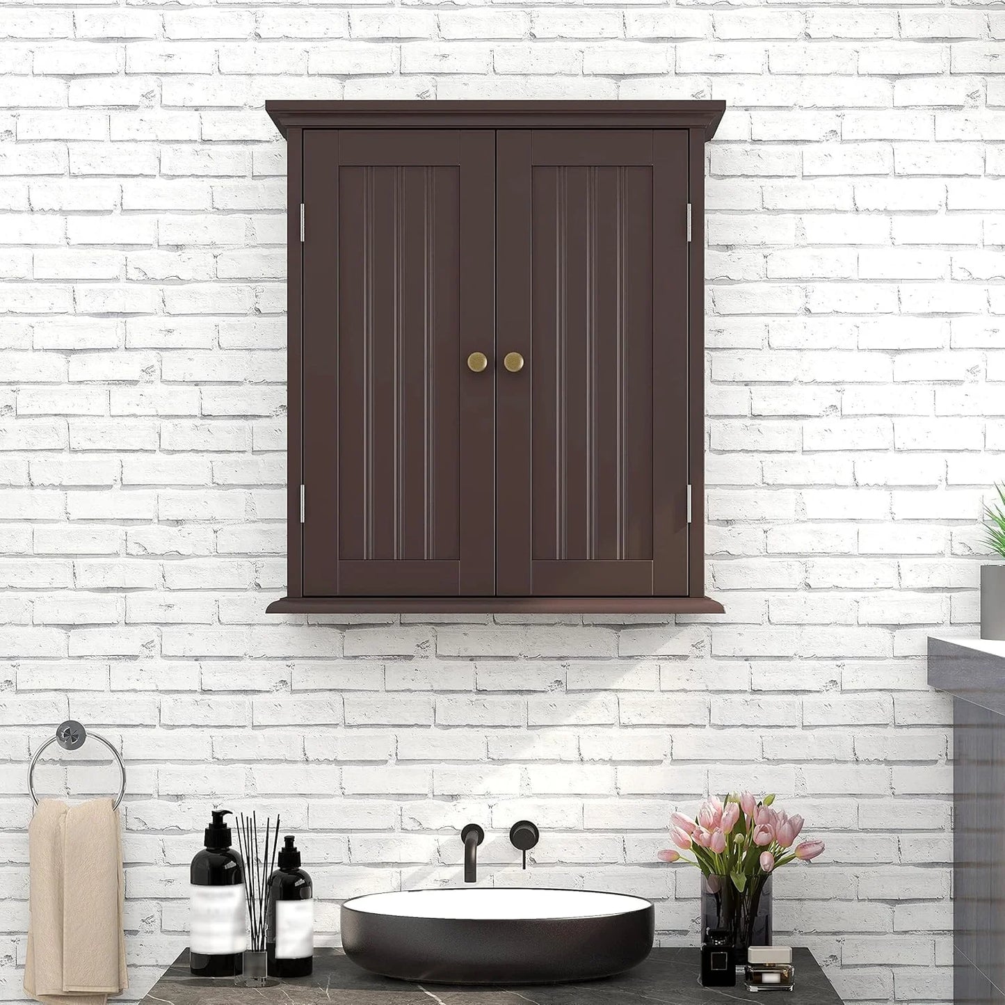 Bathroom Wall Cabinet, Over The Toilet Space Saver Storage Cabinet, Medicine Cabinet with 2 Door and Adjustable Shelves, Cupboard
